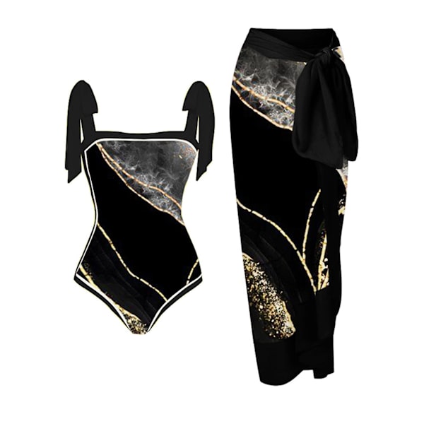 Svømmekostume Dame Badedragt Badedragt i ét stykke Bikini Badedragt med snørebånd Lang nederdel Chiffon Todelt sæt badedragter til kvinder Black M