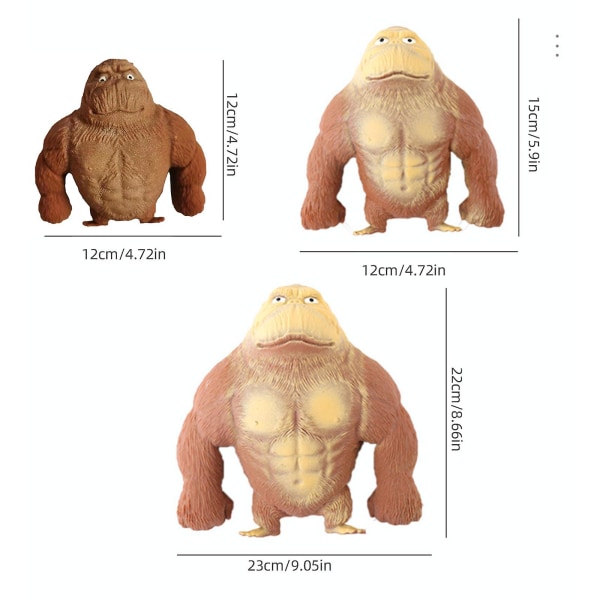 Brown Monkey Toy Tpr Stretch Gorilla Legetøj Squeeze Legetøj kompatibel med børn Voksen Stress Relief -ES Grey 12*12