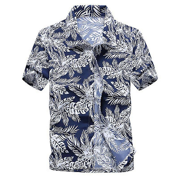 Miesten Hawaiian Shirt Beach Button Paidat Topit Holiday Blue Leaf M