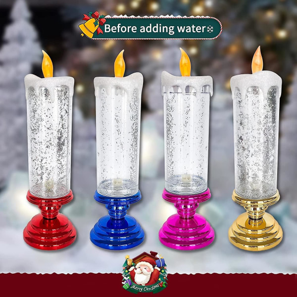 Led Magic Candle Light 7 farger Automatisk skiftende usb oppladbar vanntett glitter Flammeløse stearinlys -ES With Blue Pedestal