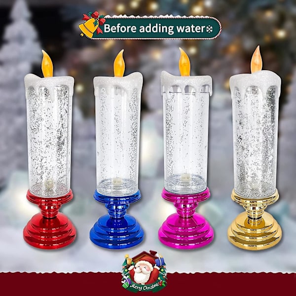 Led Magic Candle Light 7 färger automatiskt växlande USB uppladdningsbart vattentätt glitter Flameless Candle Lights -ES With Red Pedestal