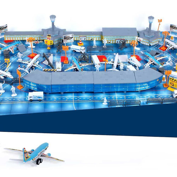 2023 New Airport Playset Toy - Fly, kjøretøy, politifigurer, arbeidere og mer tilbehør med oppbevaringsbøtte - Pedagogisk gave til barn