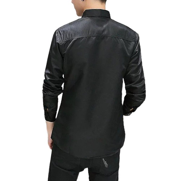 Herrar Slim Fit Skjorta Casual Business Knapp-Ner Skjortor Black 3XL