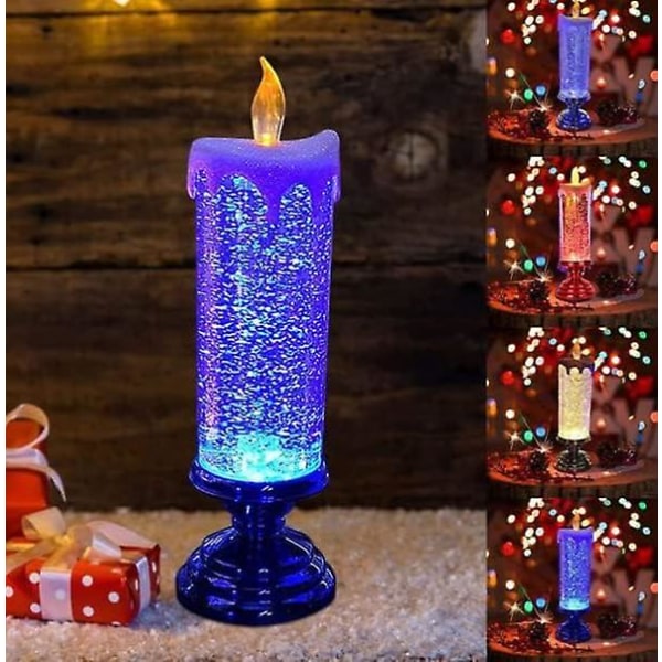 Led Magic Candle Light 7 farger Automatisk skiftende usb oppladbar vanntett glitter Flammeløse stearinlys -ES With Gold Pedestal