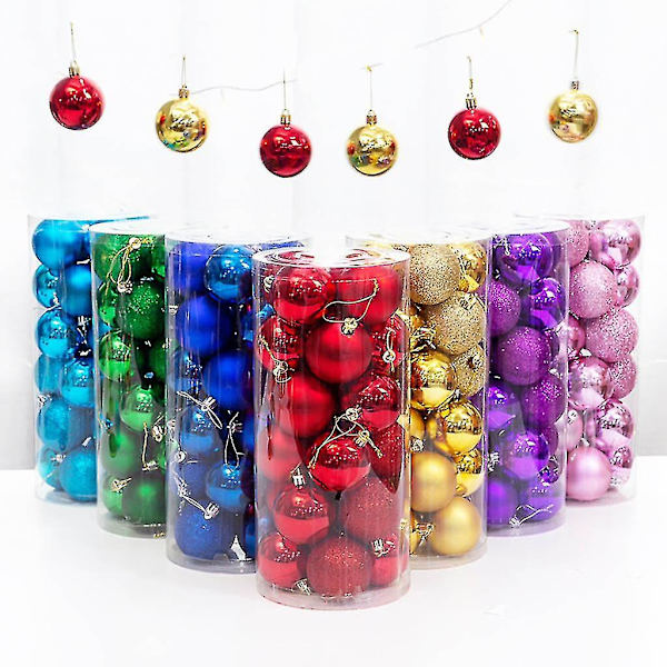 24 st 4/6/8 cm Glittrande Julkulaornamenten i Plast, Flera Färger, Julgransdekoration, Hängande Smycken -ES Blue 8cm