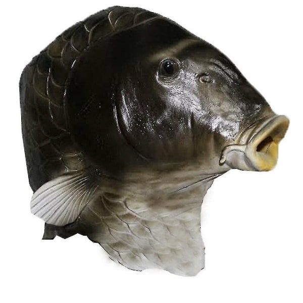 Black Fish Mask Latex Animal Head Mask Grå Fisk Kostym Huvudbonad Maskerad Fest Vuxen -hg