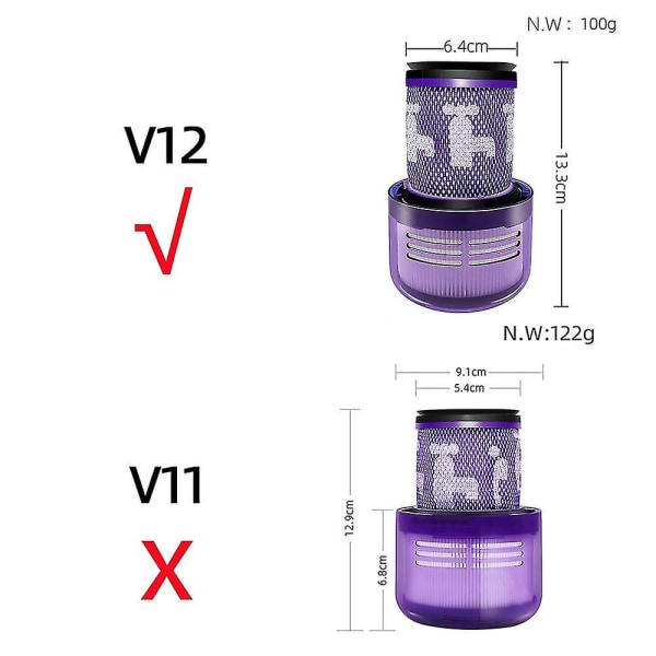 2 stk vaskbart hepafilter for Dyson V12 Detect Slim Absolute Clean-subaoe