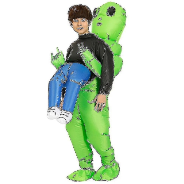 Green Alien Wears Human Costume Oppblåsbar Funny Blow Up Suit Cosplay For