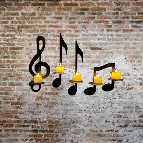 4 stk. Sort musiknote-væglampe Musiknote-lysestage Vægdekoration Lysestager i musiknot-stil, hængende vægskilte Music-yvan -ES 4pcs