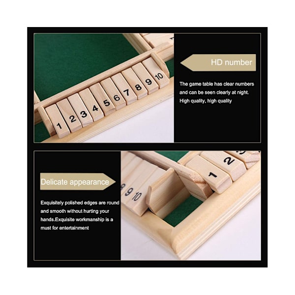 Kitchnexus Deluxe 4 pelaajan Shut The Box -peli - puinen noppalautalelu