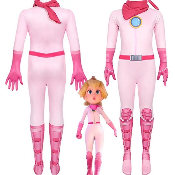 4-8 år Børn Piger Peach Princess Cosplay Kostumesæt Jumpsuits+tørklæde Til Halloween fødselsdagsfest gaver 7-8 Years