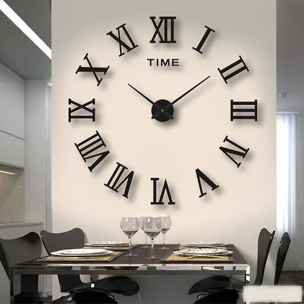 3D Stor Väggklocka DIY Akryl Spegel Klocka Dekal Överdimensionerad Klocka Klockor Europa Horloge Vardagsrum Heminredning Flera Stilar Black A 37 inch (60-90cm)