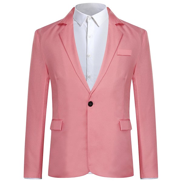 Yynuda Miesten Business Casual Klassinen lovettu käänne, kaksinkertainen jaettu puhdas väri, yksinapillinen pukutakki 11 väriä Light Pink XS