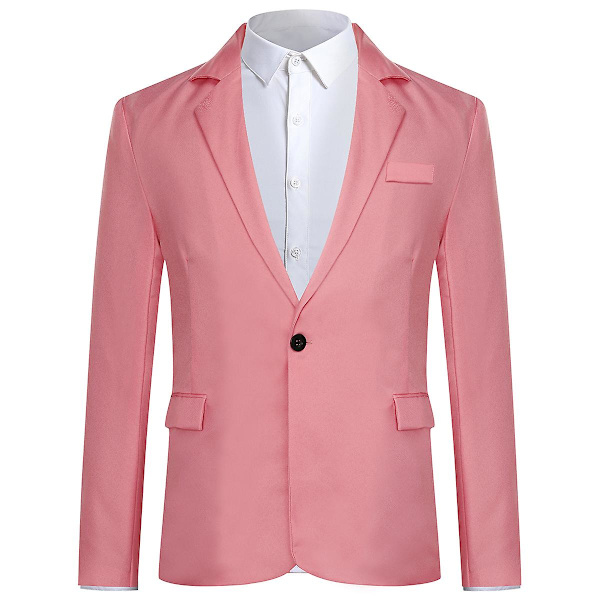 Yynuda Miesten Business Casual Klassinen Notched Lapel Kaksoissplitti Yksivärinen Yksipainikkeinen Puku Takki 11 Väriä Light Pink XL