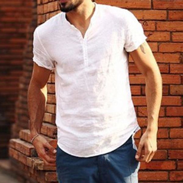 Herr Henley-tröja Kortärmad Skjorta Sommar Toppar White L