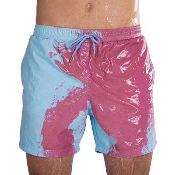 Magical Change Color Beach Shorts Menn Badebukse Badetøy Quick Dry Bading Pink XL