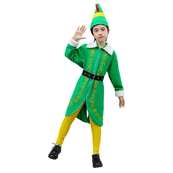 3-10 år Børn Drenge Piger Julefest Elf Cosplay Kostume Langærmet Kjole Fancy Dress Up Outfit Sæt-Grøn 6-7 Years