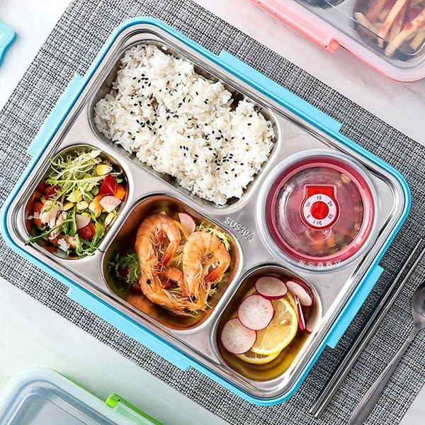 5 lokeroa lounaslaatikko ruostumatonta terästä vuotamaton Bento laatikot keittoastia kouluruokailuvälineet (pi
