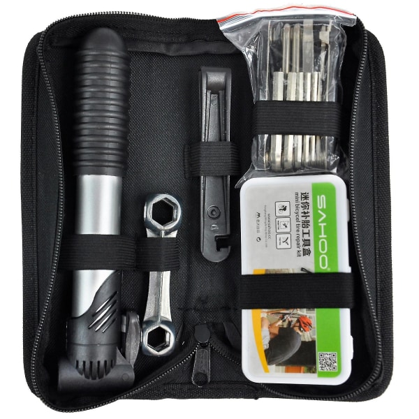 Bike Tool Kit With Puncture Repair And Hand Pump 16 Piece Set Cyclist Maintenance Travel Set