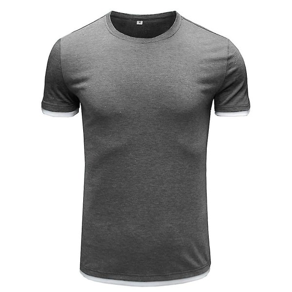 Herre almindelig kortærmet rund hals T-shirt sommer toppe Grey L