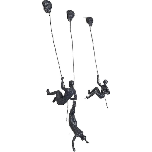 3x bronze klatring rapellering mænd trio hængende ornamentfigurer klatre mænd væghængende figur rapelling ornamenter