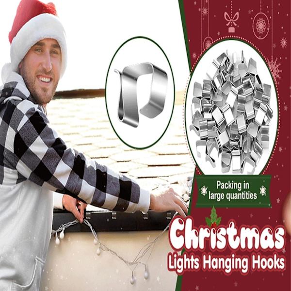 Christmas Lights Rännkrokar, Metall Rännkrokar Kompatibel med Fairy Lights, Holiday Lights Takkrokar Christmas Light Clips Light Hangers -ES L 14x22mm 100pcs