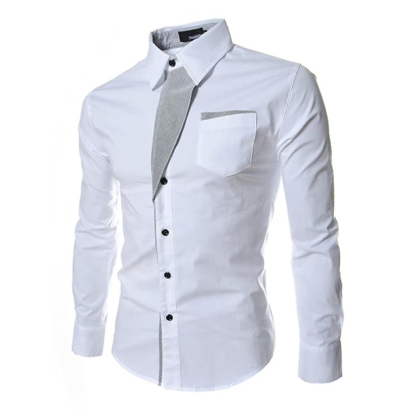 Herr formell Button-down skjorta Business Shirt Toppar White 3XL