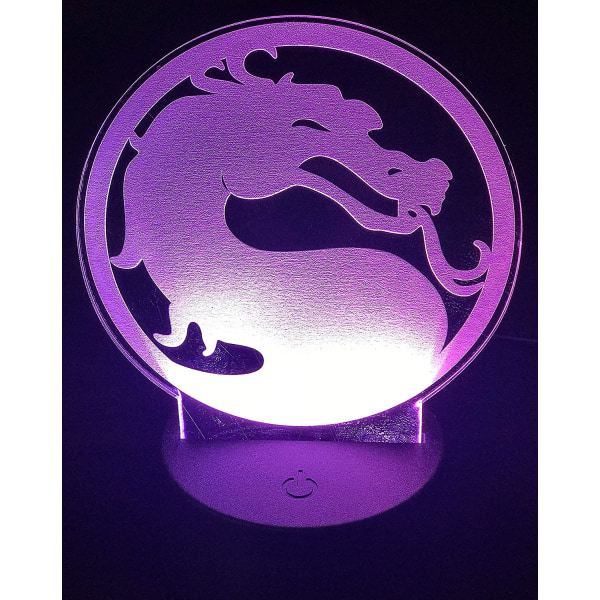 Veeki Mortal Kombat Symbol 3D Illusion 5,5\" Høj Custom Dragon Logo Lasergraveret Akryl med LED Lysbase -ES