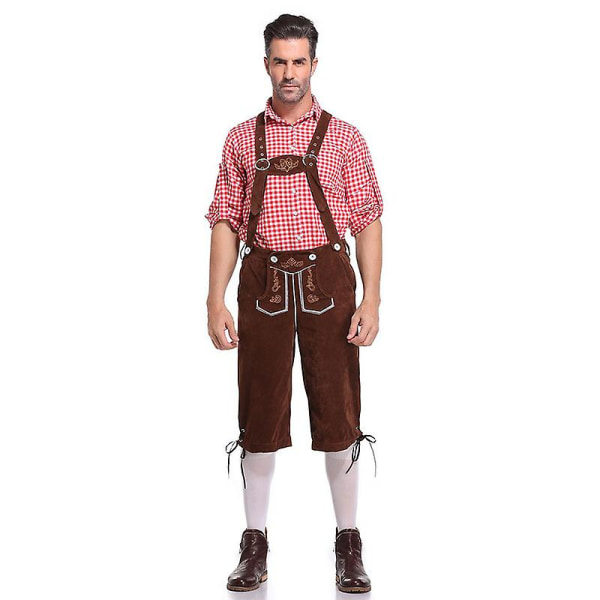 Bavaria Lederhosen Män-äkta läder Äkta läder Äkta läder tyskt läder, Oktoberfest Kläder-kort Mörkbrun -HG