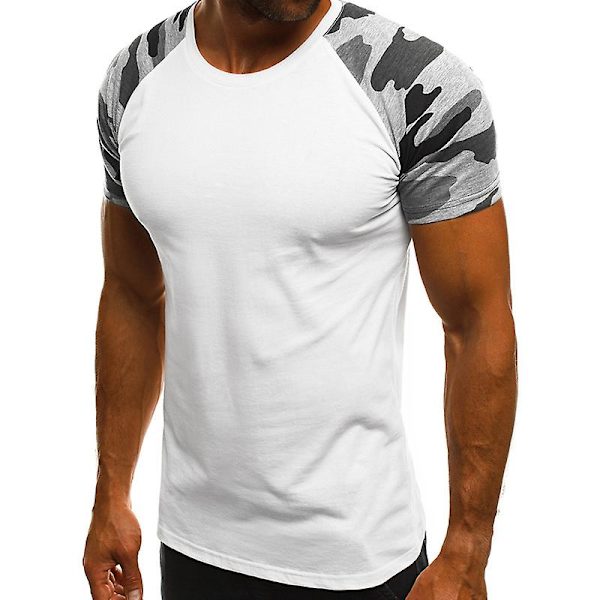 Mænds Trænings T-shirt Sports Kortærmet Toppe Camo White 2XL