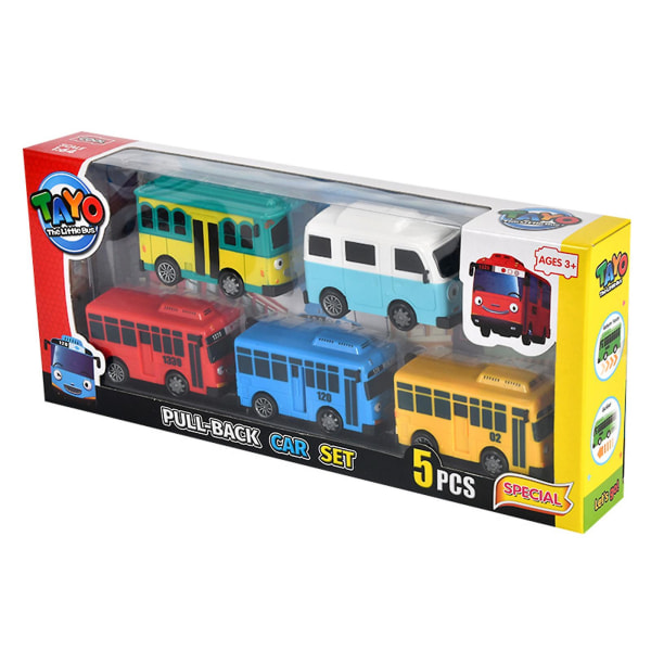 Lille bus Tayo legetøj, lille bus Tayo billegetøjssæt, træk minibiler til Friend Mini tilbage 5 large buses