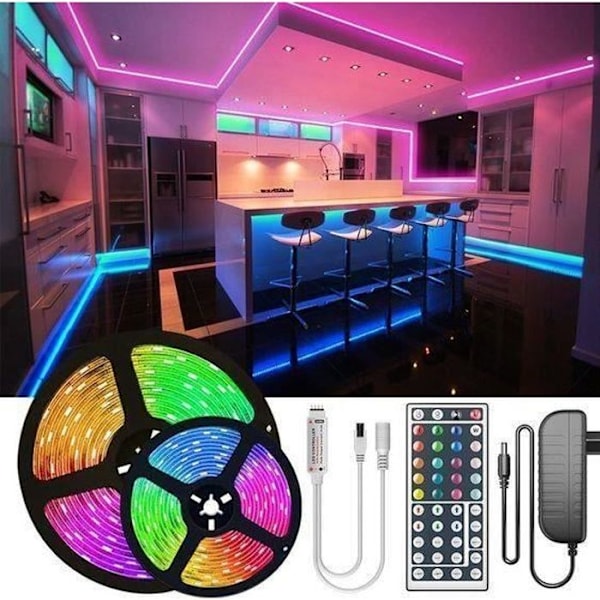 LED-strimmel 10m 5050RGB med 44-tasters fjernbetjening Multicolor Forbedret lys Dekoration til hjem Soveværelse,QE12760