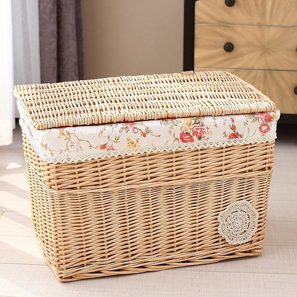 Rattaninen säilytyskori Käsin kudottu säilytyskori Monikäyttöinen säiliö Kansi Desktop