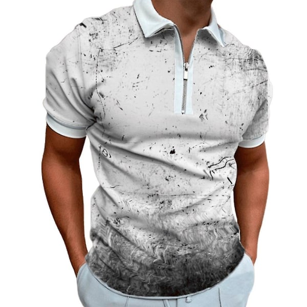 Herre printede polo shirt sommer lynlås golf toppe B 2XL