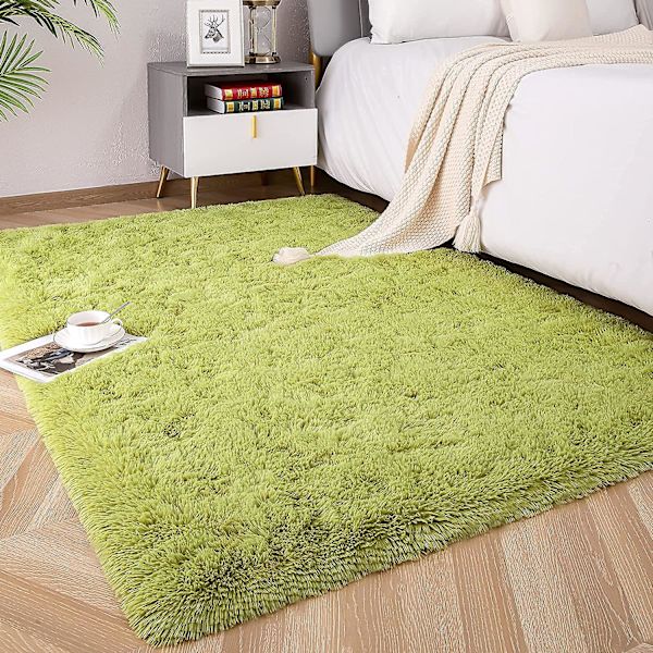 Knfe Pehmeä ja pörröinen aluematto makuuhuoneeseen, lastenhuoneeseen, pehmeä ja pörröinen lastenhuoneen matto, pörröinen heittomatto pojille Green Grass 3.3 * 4 Feet