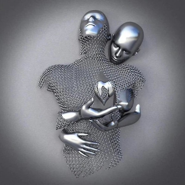 2023 New Love Heart Grå-3d kunstvæg Metalfigur Skulptur Par hængende maleri til hjemmet Silver FD32 40X40cm