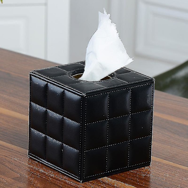 Læder Tissue Box, Firkantet Paper Tissue Dispenser, Sort