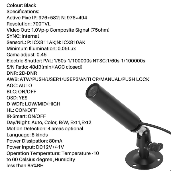 700tvl Hd Miniature Indendørs Udendørs CCTV Sikkerhedskamera 1/3 Kompatibel med Effio-e Ccd 3,6 mm Linse Farve Night -HG black