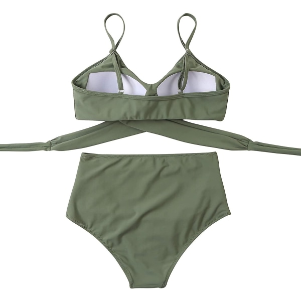 Dame Criss Cross Push Up Badedrakt Topper Magekontroll Halter Bikini Høy Livet Badetøy Todelt Army Green Medium