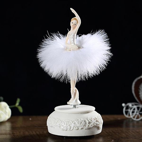 Ballerina Musiklåda Dansande Flicka Svanssjön Karusell Med Fjäder För Födelsedagspresent -ge White