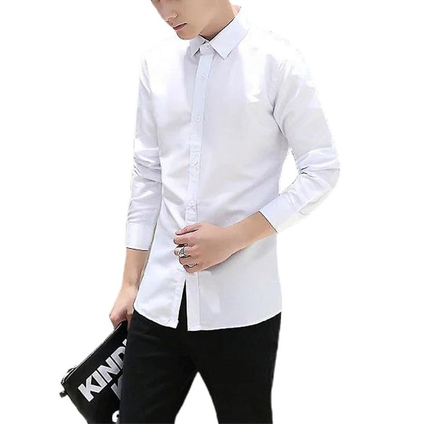 Slim Fit skjorte for menn Casual Business Button Down skjorter White 2XL