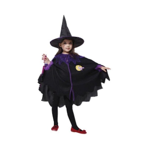 Lasten tyttöjen noita-asu Halloween-juhliin - viitta ja hattu 140cm
