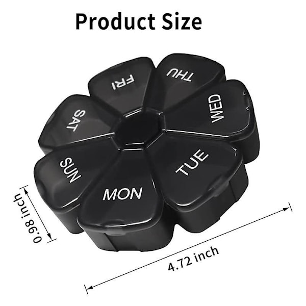 Ugentlig 7 Dages, Daglig Pilleæsker, Pilleboks, Pilleholder, Pille Dispenser, Rejse Sort