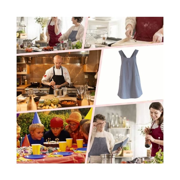 Linne Cross Back Köksmatlagningsförkläden för kvinnor med fickor Söt för bakning Måla Trädgårdsarbete Rengöring -Grå