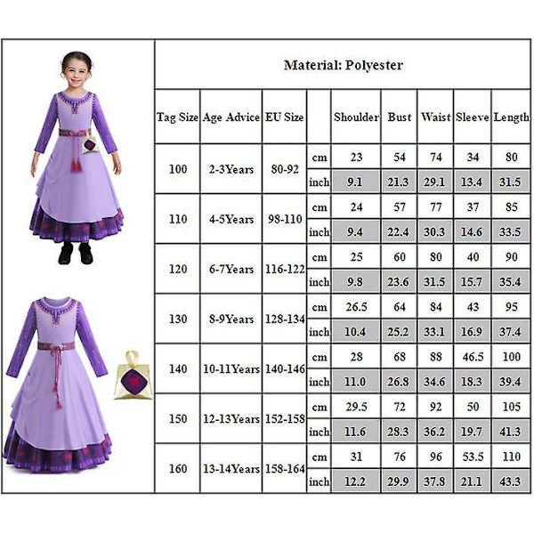 2-14 år Barn Jenter Ønske Asha Princess Dress Cosplay Festkostyme Fancy Dress Up Dress Up Dress Gifts 10-11Years