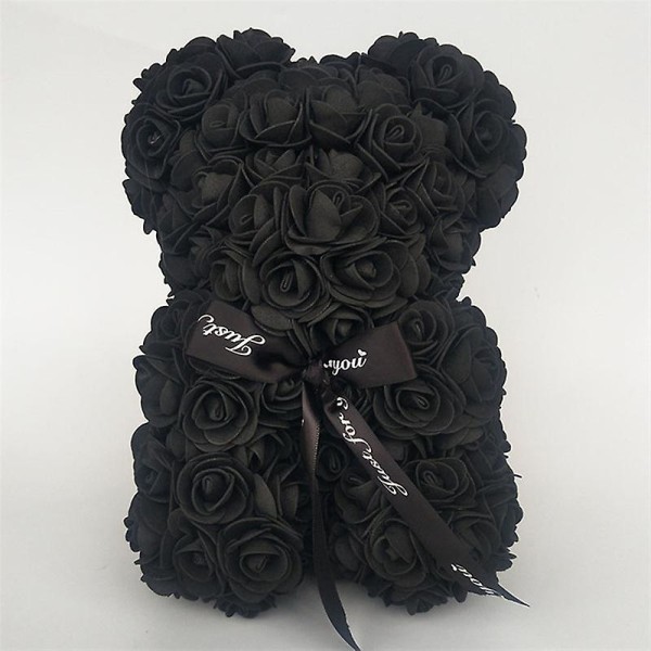 Valentinsdag Gave 25cm Rose Teddy Bear Fra Blomsterbjørn Med Blomster Rød Rosebjørn black