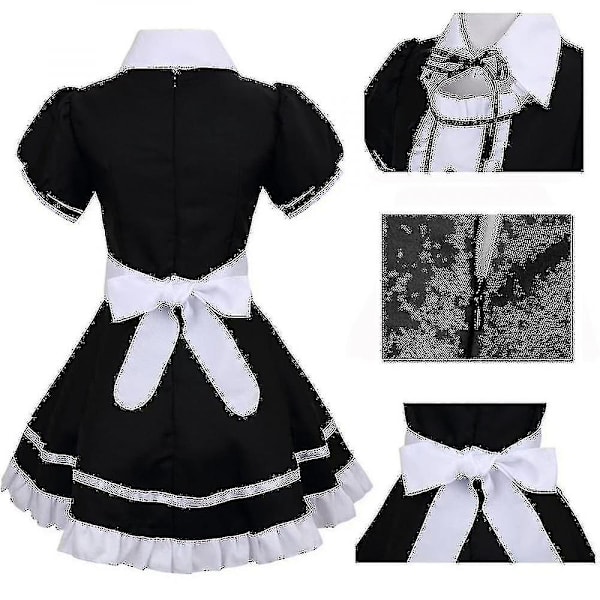 Lolita Maid Kostymer 2022 Fransk Maidklänning Flickor Kvinna Amine Cosplay Kostym Servitris Maid Party Scenkostymer Set -ge Black XL