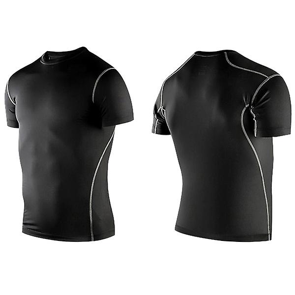 Herre Topper Under Base Layer T-skjorte Treningssenter Sport Fitness Topper Black 2XL