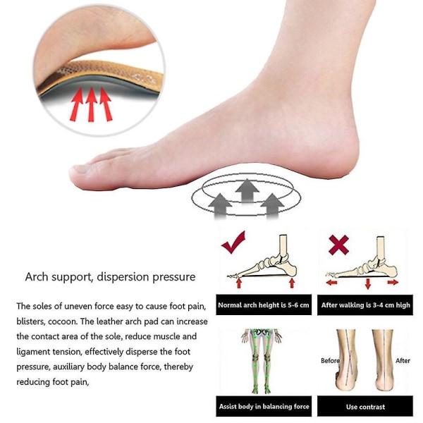Læder Ortopædiske Indlægssåler til Flade Fødder, Buestøtte, Ortopædiske Sko, Såler til Fødder, Mænd, Kvinder, Børn, O/X Ben Korrigeret S EU 35 to40