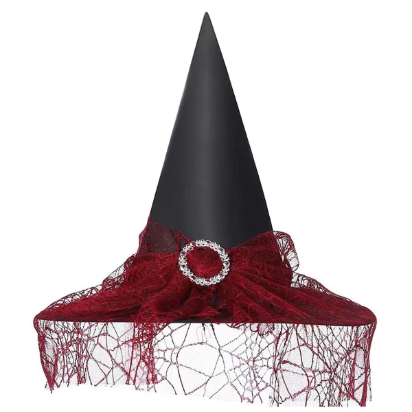 Häxhatt med slöja Trollhatt Trollkarlhatt Halloween-kostym Mode Solid hatt Red